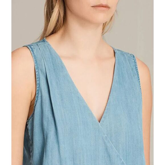 Allsaints Penny Playsuit Denim Color Surplice V-Neck Romper Size 8 - Picture 5 of 8